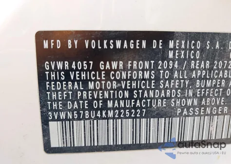 2019 Volkswagen Jetta 1.4T S from USA, damaged, VIN 3VWN57BU4KM225227